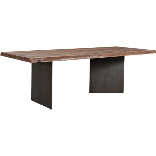Howell Dining Table by Moe's Home Collection in brown. Made from solid acacia, iron legs in a modern style.