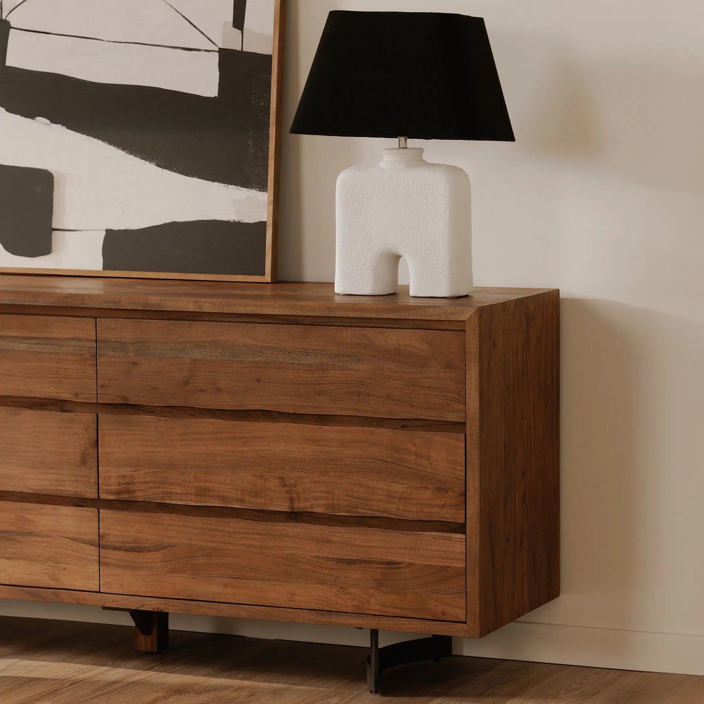 006 SI-2121875 | Lifestyle | Bent Dresser by Moe's Home Collection in brown. Made from solid acacia, iron legs, mdf back in a modern style.