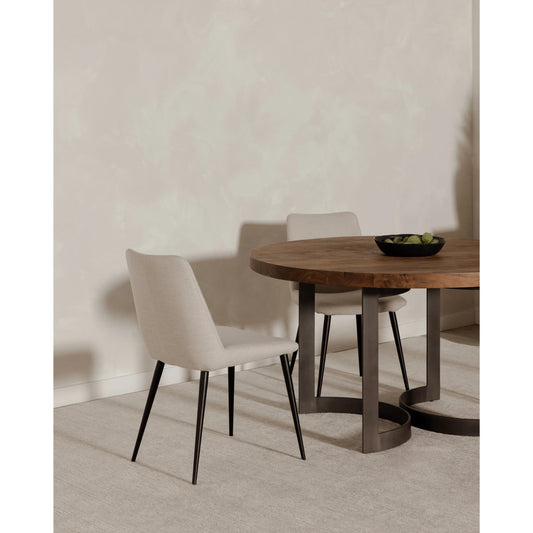 Bent Round Dining Table by Moe's Home Collection in brown. Made from solid acacia top, solid iron legs in a modern style.