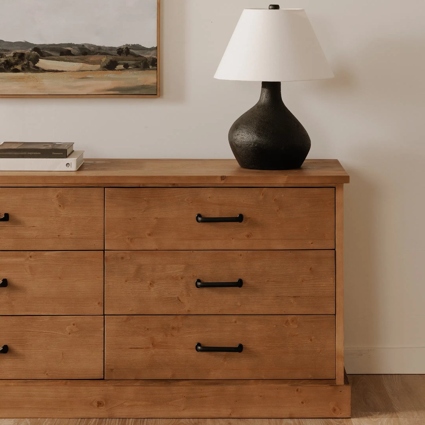 012 SI-2368367 | Lifestyle | Tade 6 Drawer Dresser Honey Pine by Moe's Home Collection in honey pine. Made from solid pine wood, mdf back in a unique style.