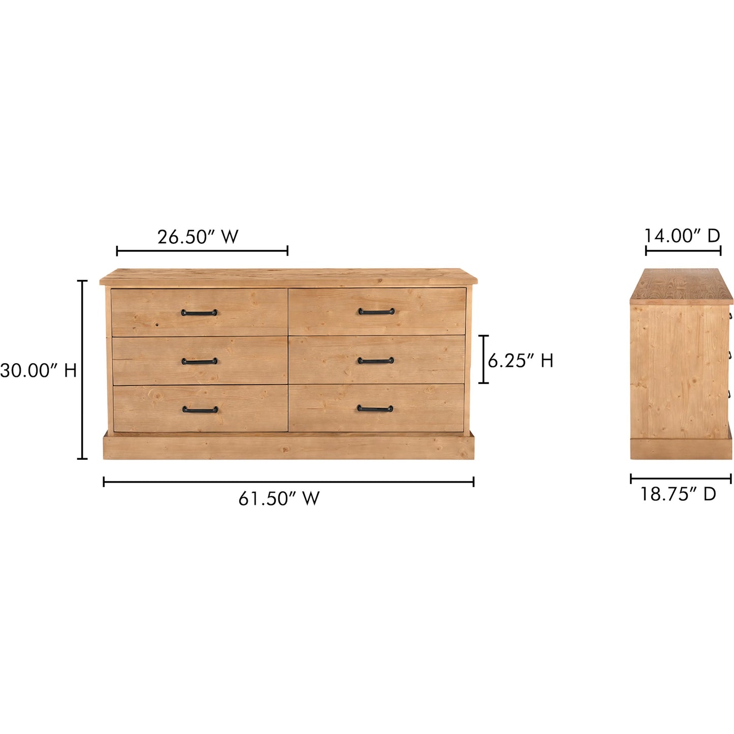 013 SI-2368367 | Lifestyle | Tade 6 Drawer Dresser Honey Pine by Moe's Home Collection in honey pine. Made from solid pine wood, mdf back in a unique style.