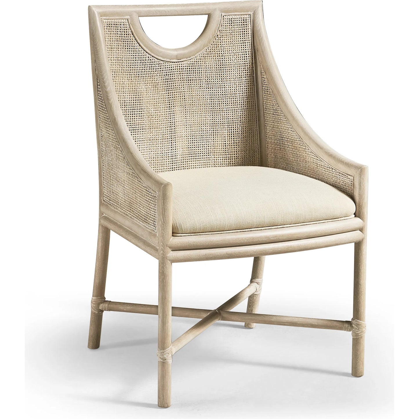 002 SI-2334496 | Additional Silo | Fjord Dining Chair by Jonathan Charles in white washed cerused oak. Made from oak solids, cane, rope, foam, fabric in a transitional style.