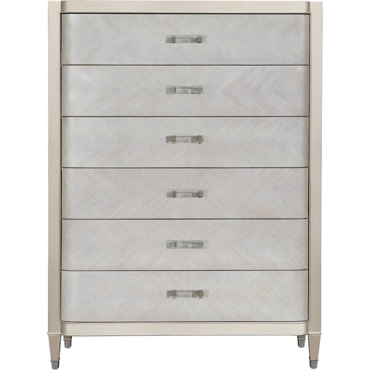 Zoey Chest by Pulaski Furniture in champagne. Made from poplar wood, mdf, primavera veneers in a modern style.