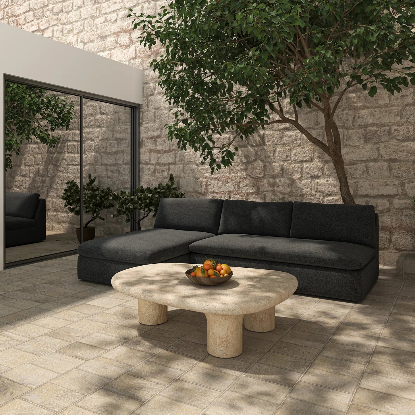011 SI-2368424 | Lifestyle | Warby Outdoor Coffee Table by Moe's Home Collection in beige. Made from cement, fiberglass in a transitional style.
