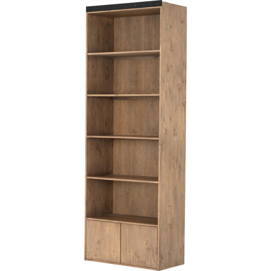 Bane Bookshelf by Four Hands in smoked pine, black iron. Made from solid pine, iron in a modern style.