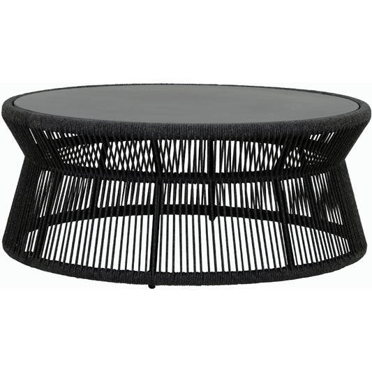 Milano Outdoor 40" Round Coffee Table by Sunset West in slate. Made from olefin rope in a coastal style.