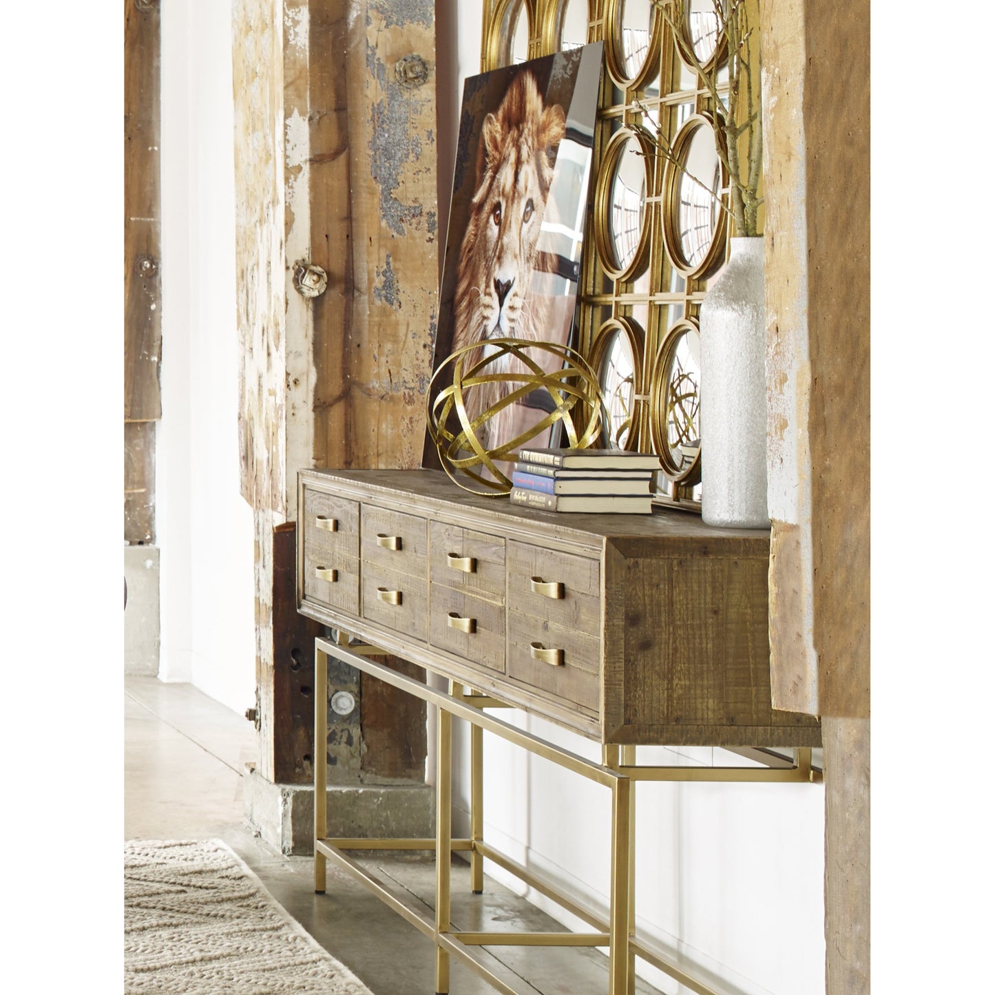 008 S-263745 | Lifestyle | Aristocrat Console Table by Moe's Home Collection in natural and honey brown. Made from reclaimed fir wood, metal in a modern style.