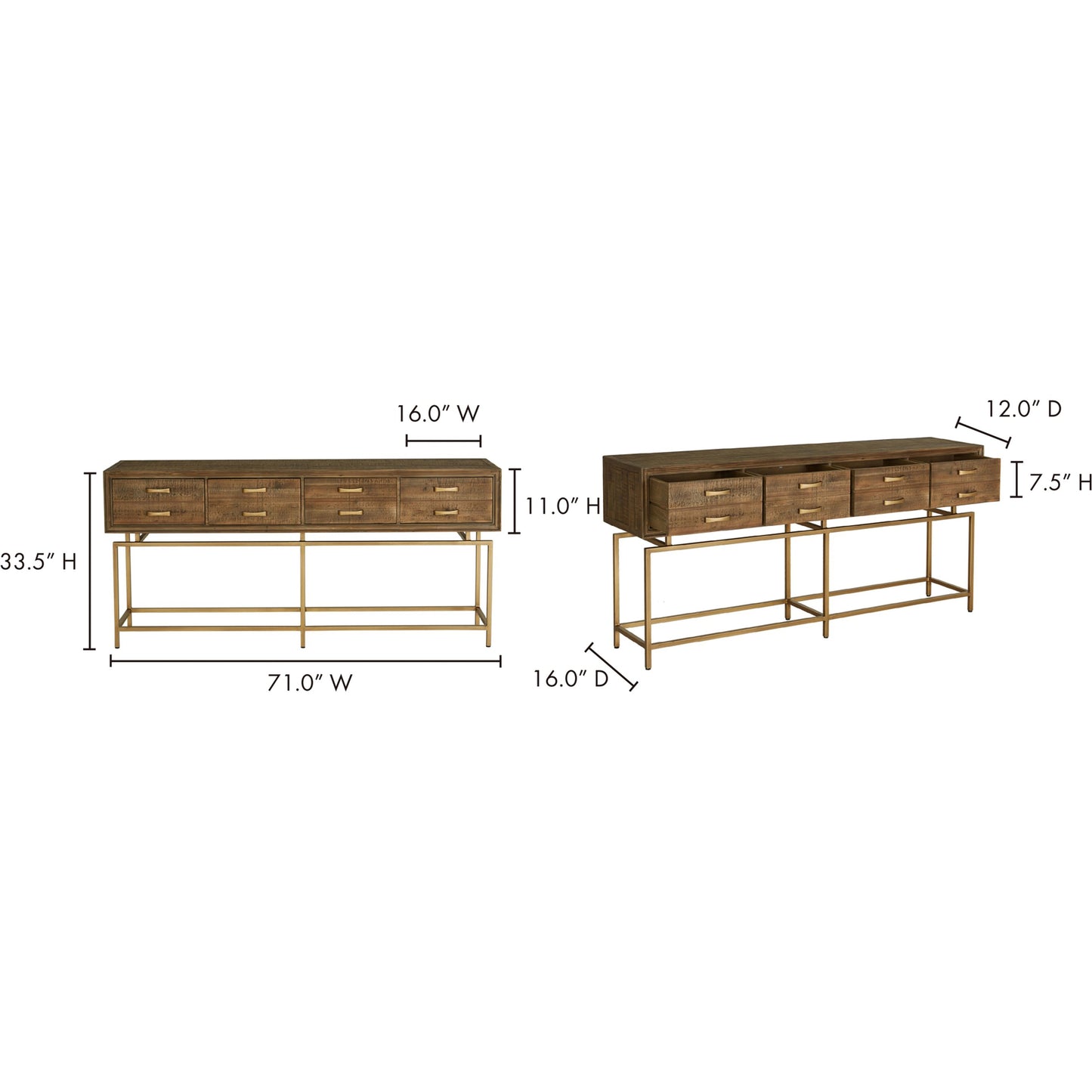 009 S-263745 | Lifestyle | Aristocrat Console Table by Moe's Home Collection in natural and honey brown. Made from reclaimed fir wood, metal in a modern style.