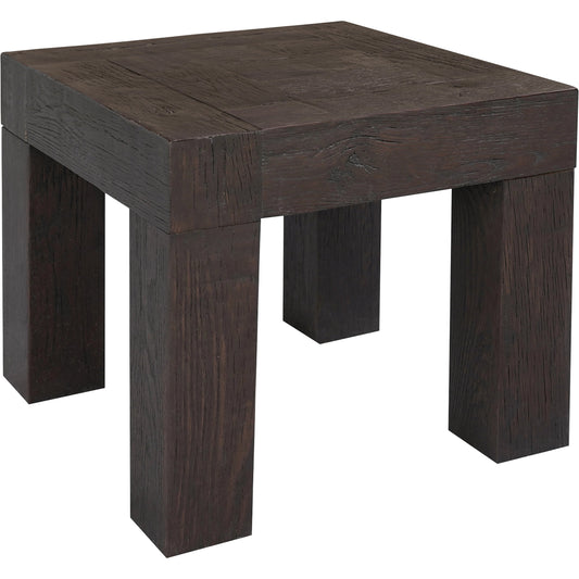 Evander Side Table by Moe's Home Collection in rustic brown. Made from solid reclaimed oak, plywood support in a rustic style.