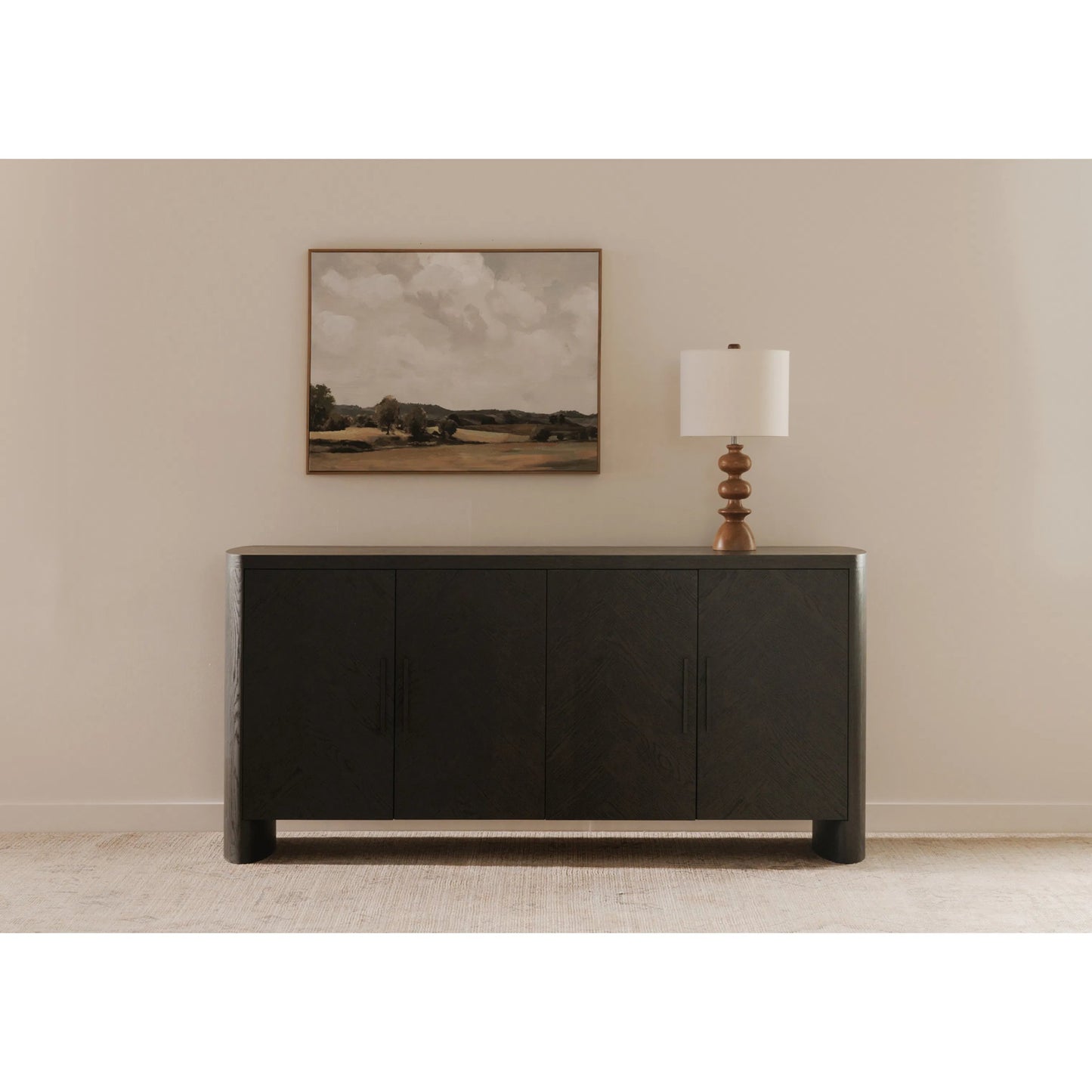 002 SI-2254078 | Lifestyle | William Sideboard by Moe's Home Collection in black. Made from oak veneer over mdf, metal handle in a modern style.