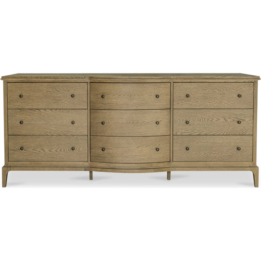 Sadie 9 Drawer Dresser by Moe's Home Collection in brown. Made from solid oak frame, oak veneer over plywood top, side, oak veneer drawer interior in a transitional style.