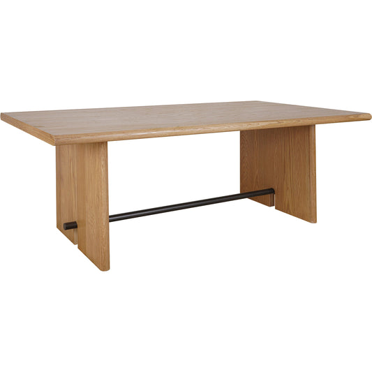 Madison Dining Table by Moe's Home Collection in natural oak. Made from solid oak tabletop, base edge, oak veneer over plywood tabletop, metal in a transitional style.