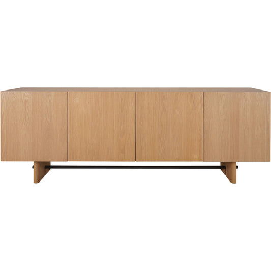 Madison Sideboard by Moe's Home Collection in natural oak. Made from solid oak tabletop, base edge, oak veneer over plywood tabletop, metal in a transitional style.
