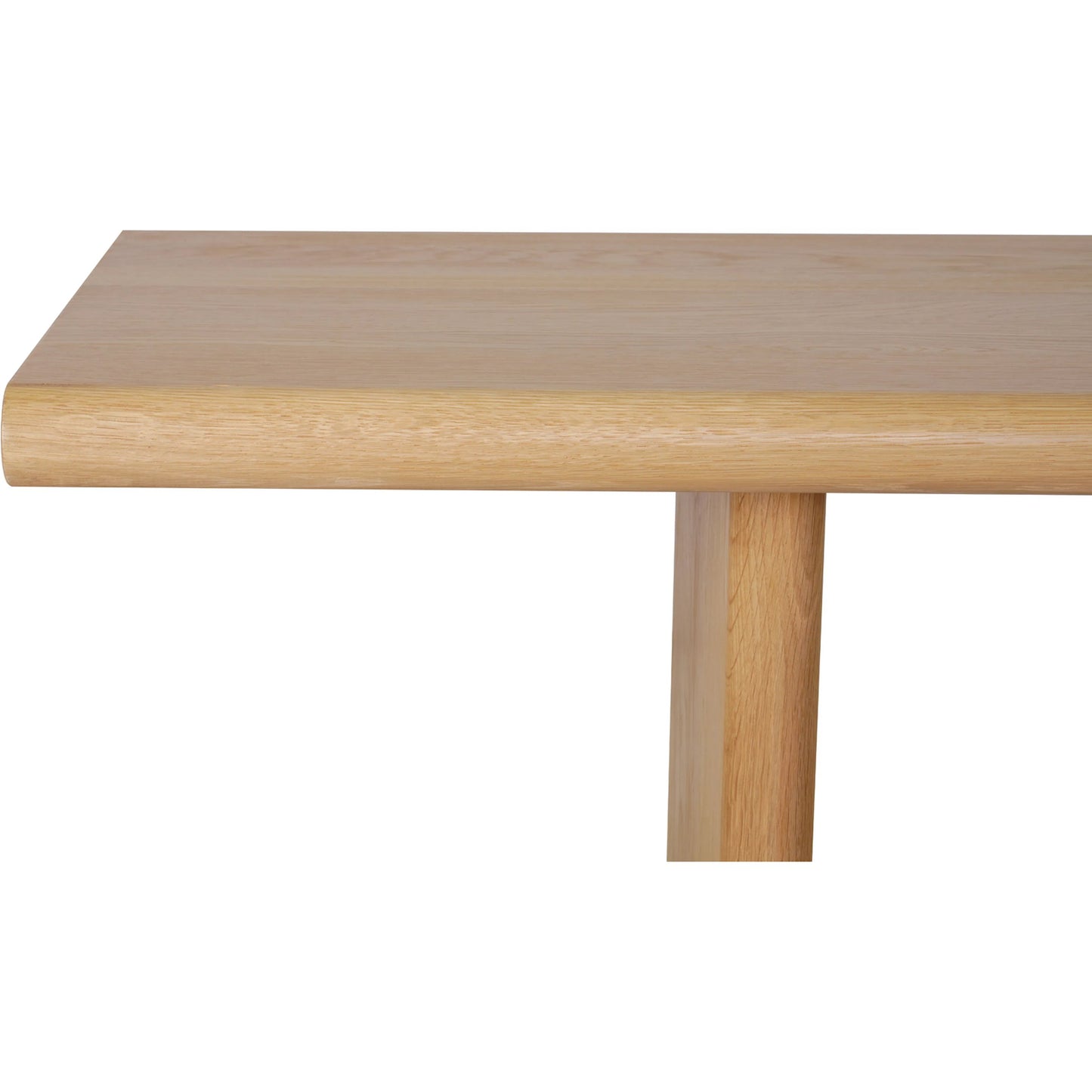 006 SI-2441487 | Closeup | Madison Console Table by Moe's Home Collection in natural oak. Made from solid oak tabletop, base edge, oak veneer over plywood tabletop, metal in a transitional style.