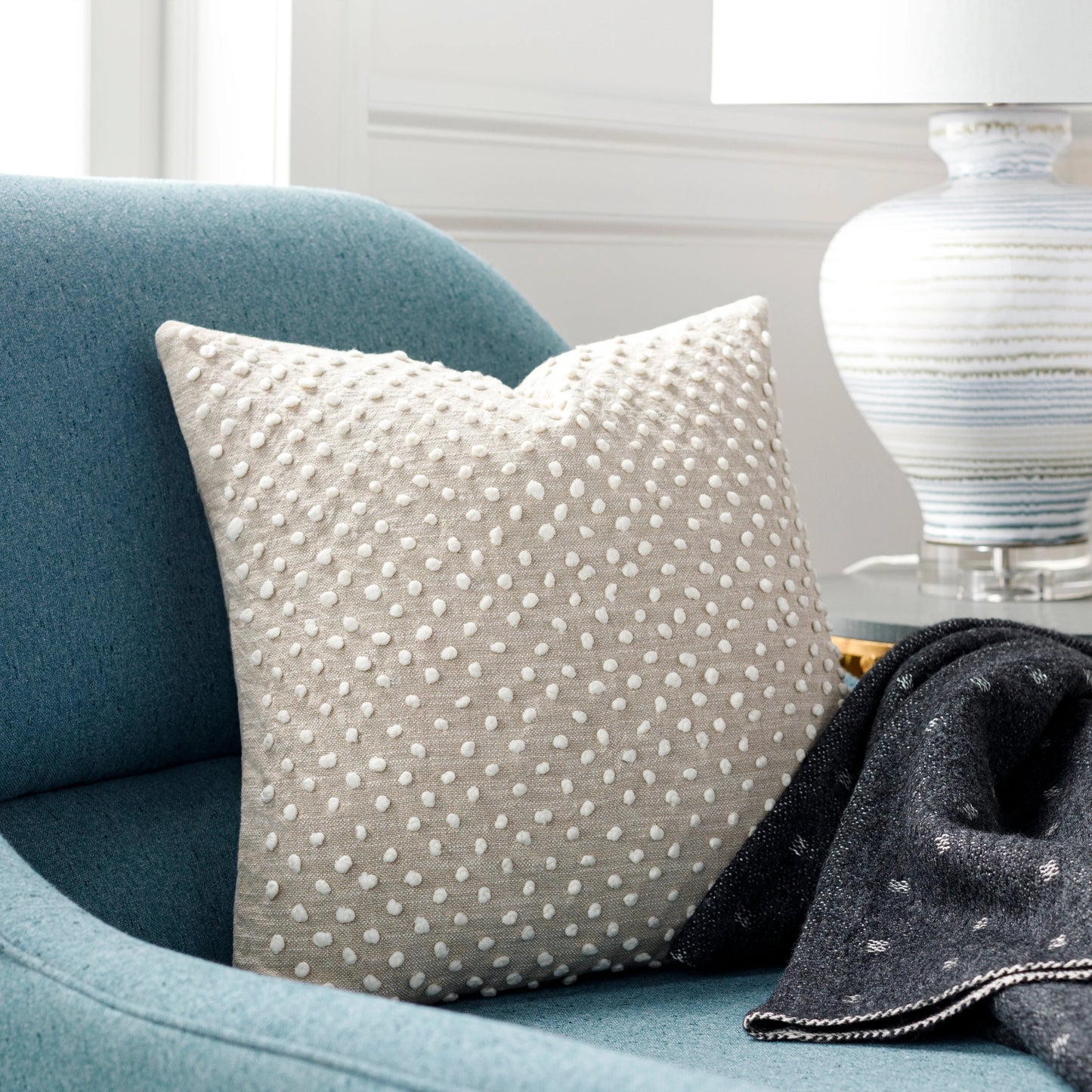 004 SI-1893021,SI-1893022 | Lifestyle | Valin Pillow - 12959 by Livabliss in oatmeal, cream. Made from 100% cotton in a traditional style.