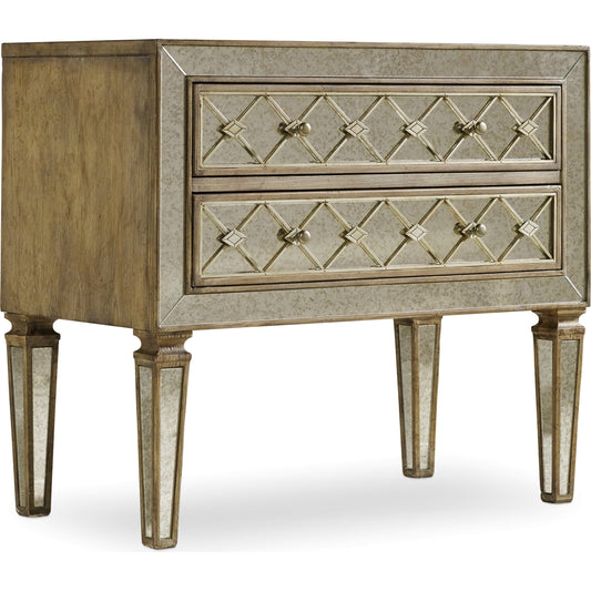 Sanctuary Bachelors Chest by Hooker Furniture in avalon. Made from oak veneer, metal fretwork, solid-wood edge top in a transitional style.