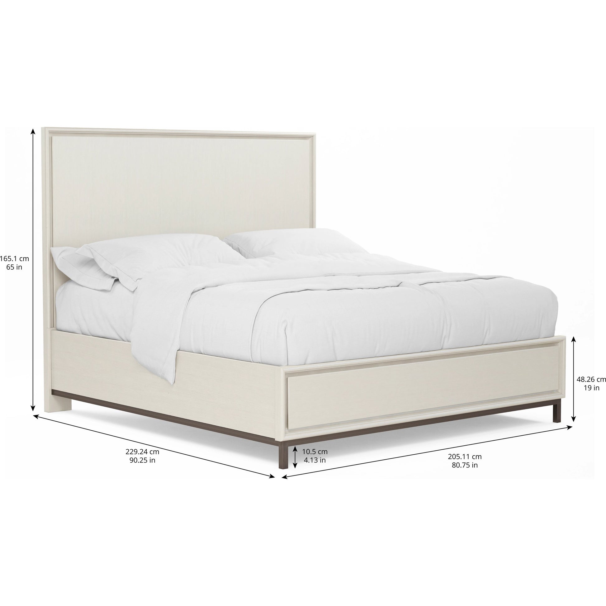 Blanc Panel Bed by A.R.T. Furniture in alabaster, burnished bronze. Made from parawood solids, maple veneers, metal in a modern style.