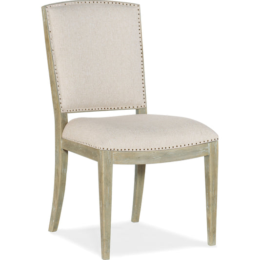 Surfrider Carved Back Side Chair (Set of 2) by Hooker Furniture in beige and driftwood, zuri cream. Made from fabric, foam, resin, nailheads in a traditional style.