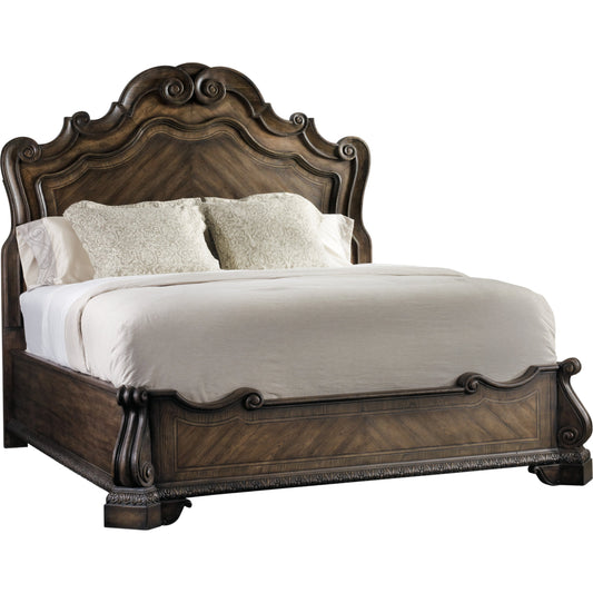 000 SI-1749464,SI-1749465 | Primary Silo | Rhapsody Panel Bed by Hooker Furniture in rustic walnut. Made from pecan veneers, resin in a traditional style.
