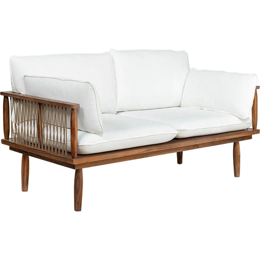 Vineyard Outdoor - Loveseat by LH Imports in brown, white and brown. Made from teak wood, olefin fabric, foam, fiber fill, polyester rope in a transitional style.