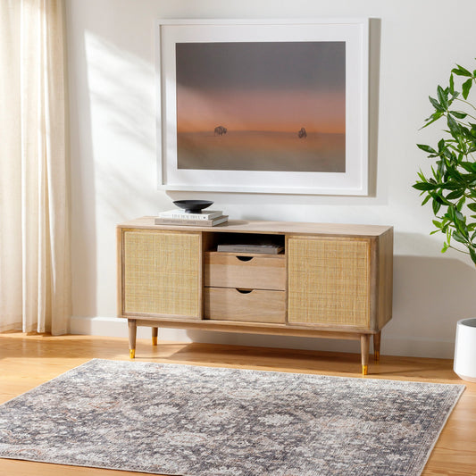 Vinny Rug - 33597 by Livabliss in dark blue, denim, light beige, light brown, light gray, orange. Made from main: 100% chenille-polyester in a unique style.