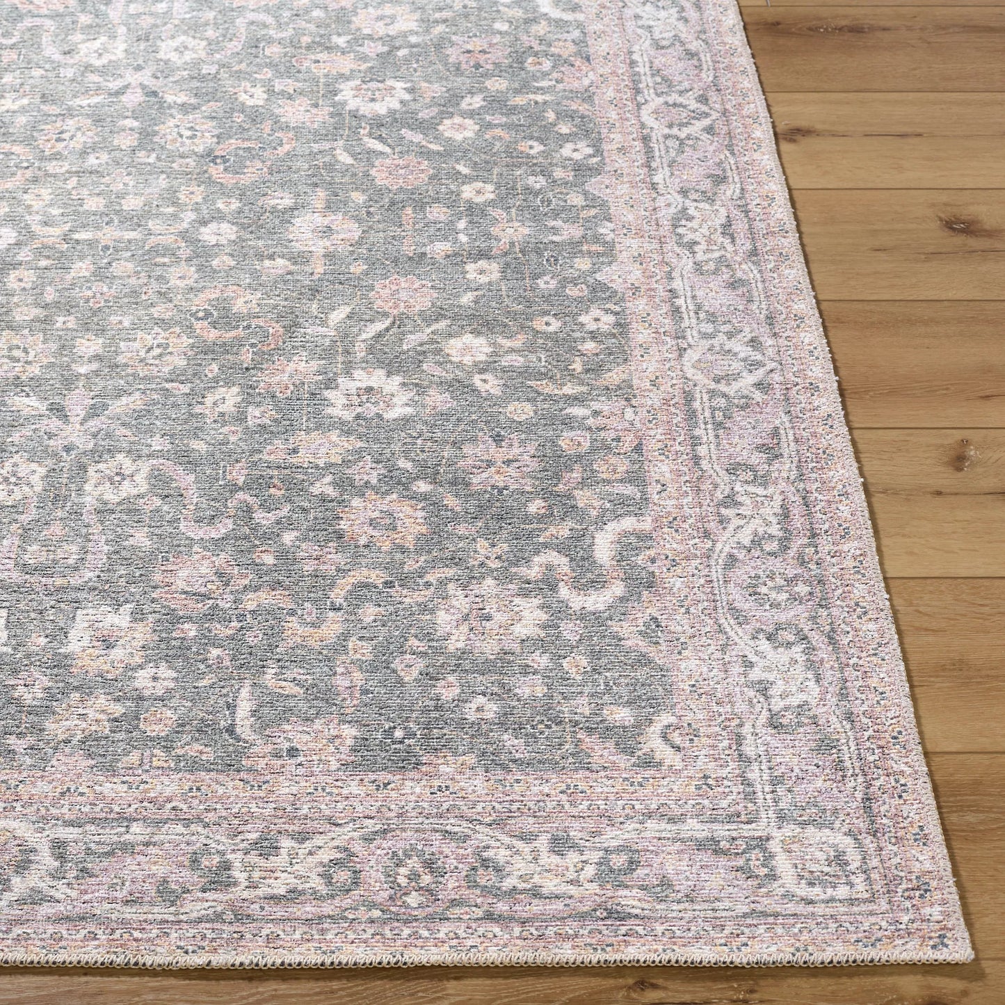 004 SI-2245653,SI-2245654,SI-2245655,SI-2245656,SI-2245657 | Closeup | Vinny 533587 Rug by Livabliss in emerald, cream, orange, light pink, dark green. Made from polyester in a unique style.