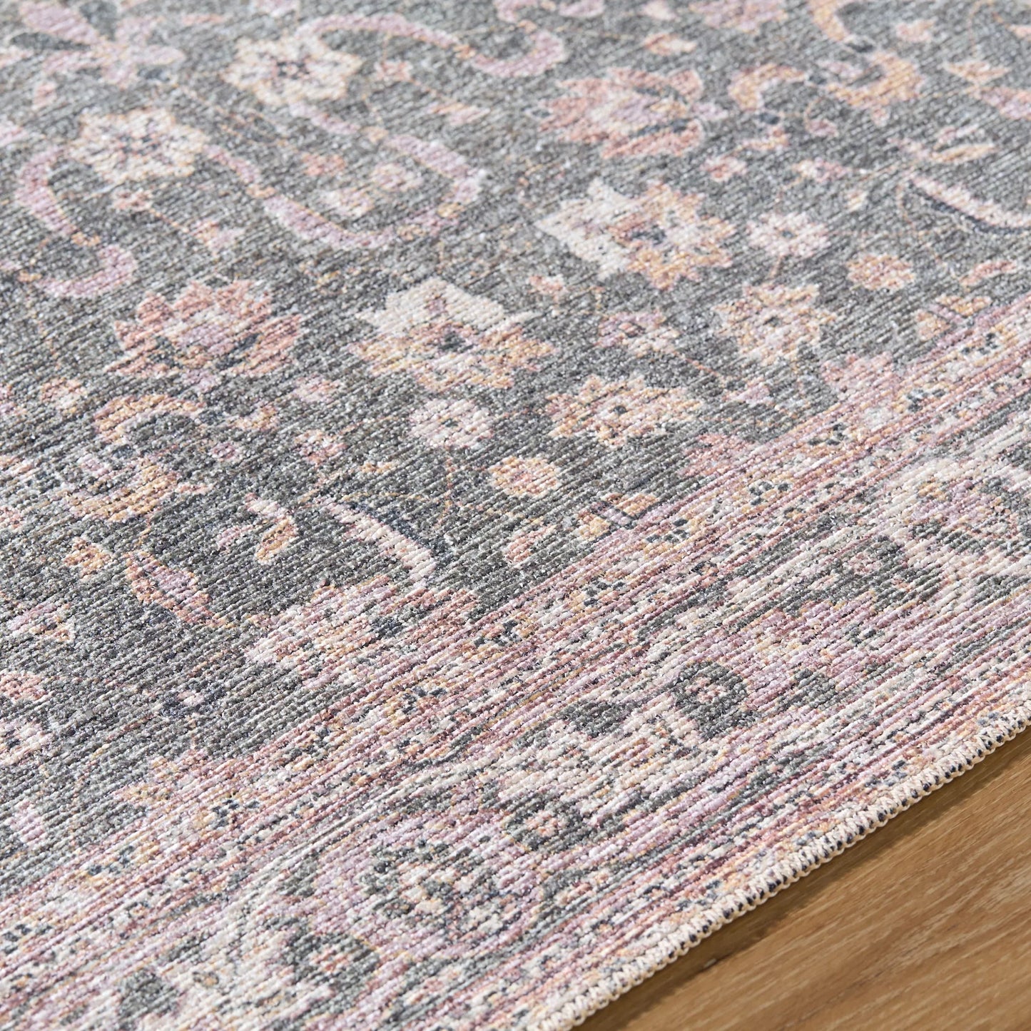 006 SI-2245653,SI-2245654,SI-2245655,SI-2245656,SI-2245657 | Closeup | Vinny 533587 Rug by Livabliss in emerald, cream, orange, light pink, dark green. Made from polyester in a unique style.