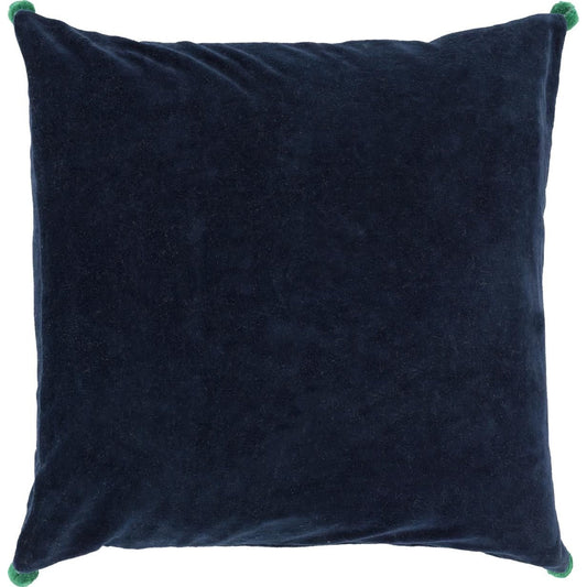 Velvet Poms Pillow - 25701 by Surya in navy blue. Made from 100% cotton in a modern style.
