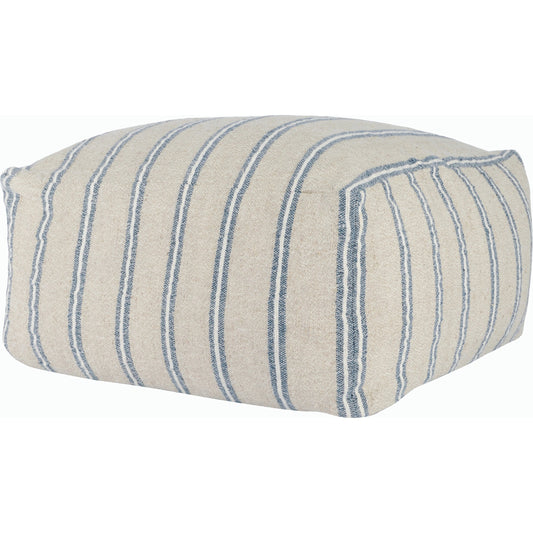 001 SI-2162523 | Primary Silo | Demi Wide Square Striped Pouf by Villa by Classic Home in natural,blue. Made from 70% linen, 30% cotton in a modern style.