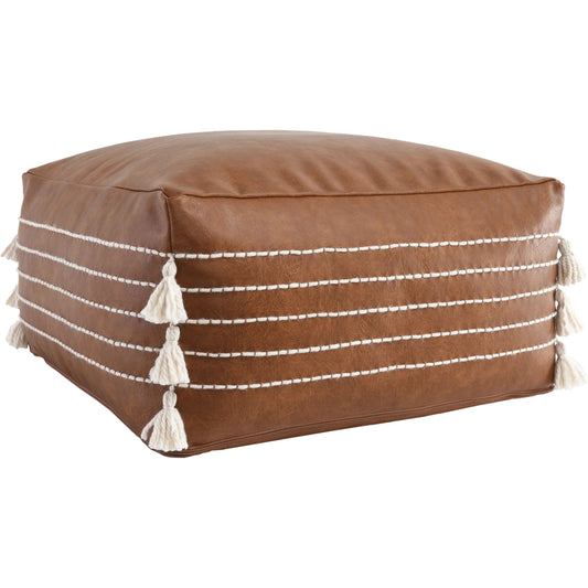 Ezekiel Vegan Leather Pouf by Villa by Classic Home in hickory. Made from unique in a eclectic & global style.