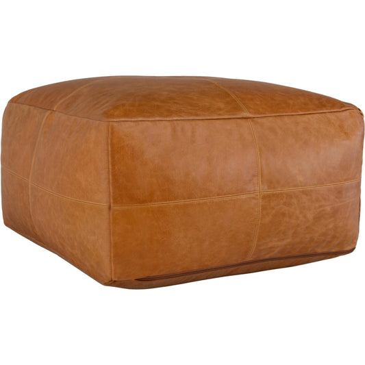 Cheyenne Wide Square Pouf by Villa by Classic Home in chestnut brown. Made from 100% genuine leather in a transitional style.