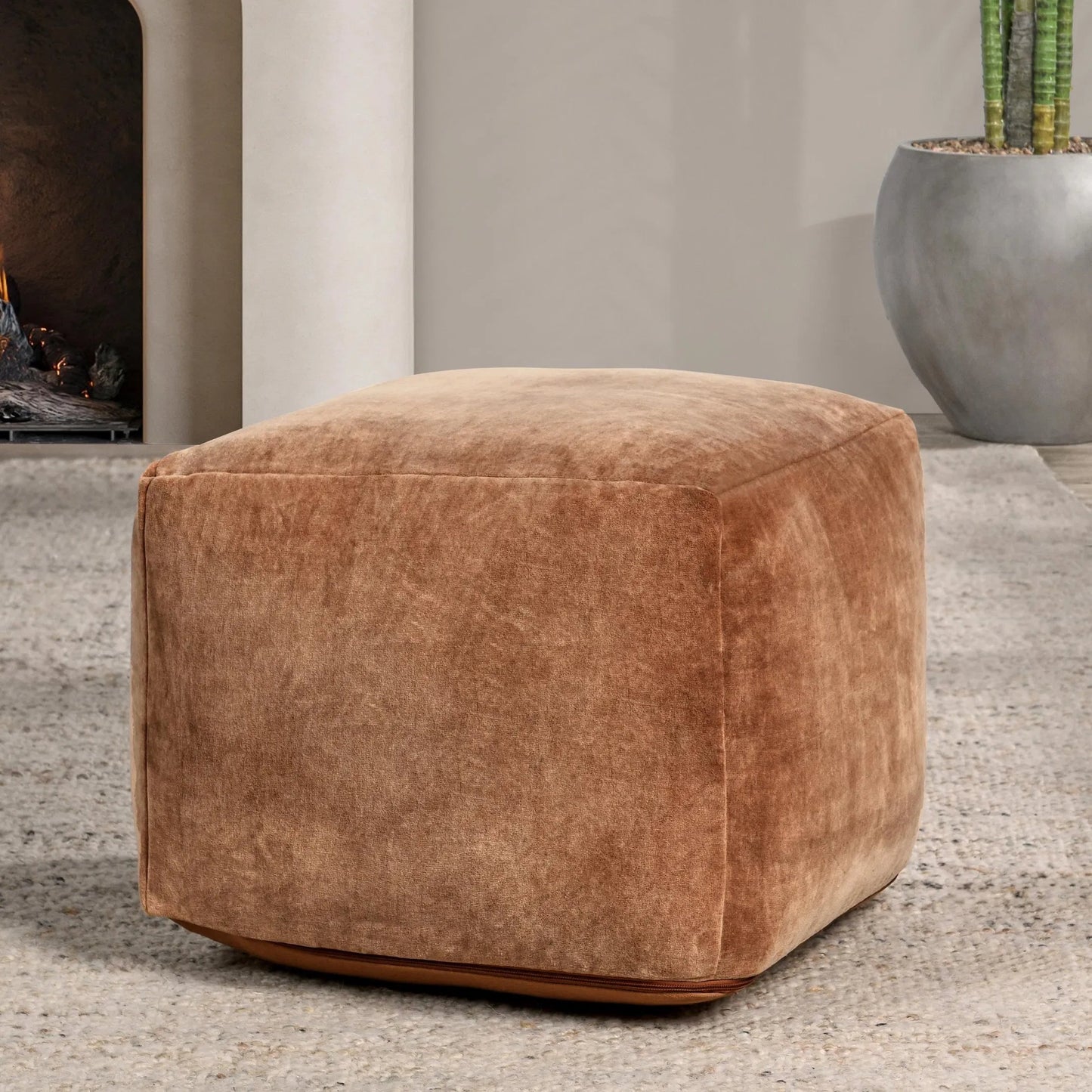 011 SI-2243752 | Lifestyle | Heirloom Velvet Floor Cushion Pouf by Villa by Classic Home. Made from 100% cotton dyed to match base in a traditional style.