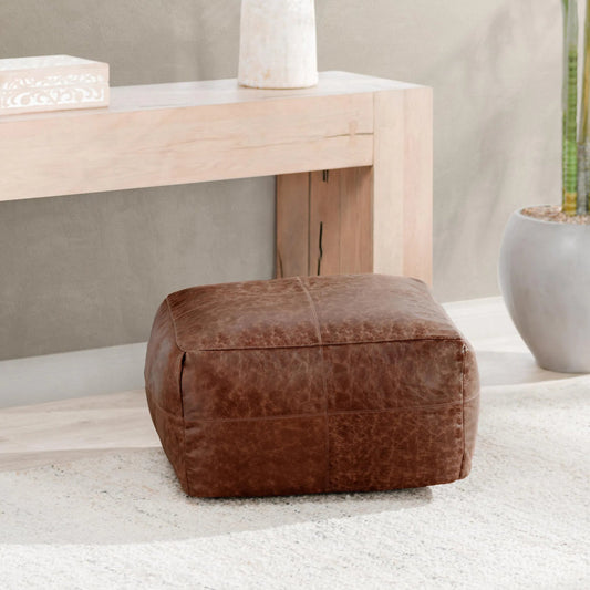 Leather Pouf by Villa by Classic Home in kona brown. Made from 100% leather in a traditional style.