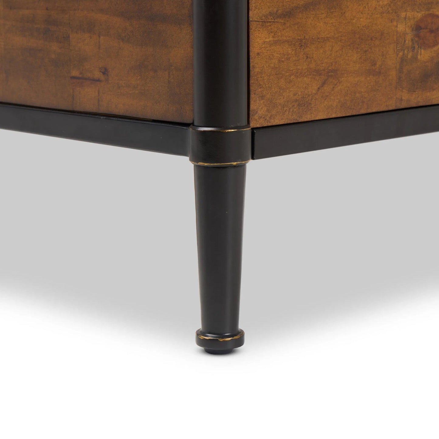 009 SI-2320140 | Closeup | Juno Bed by Four Hands in reclaimed natural, dark bronze. Made from solid reclaimed pine, iron in a transitional style.