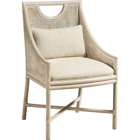 Fjord Dining Chair by Jonathan Charles in white washed cerused oak. Made from oak solids, cane, rope, foam, fabric in a transitional style.