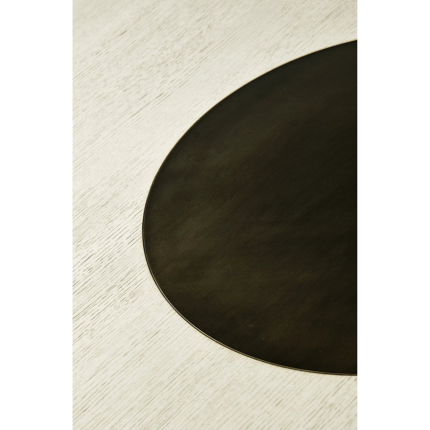 004 SI-2186375 | Closeup | Reimagined Lodestone Round Dining Table by Jonathan Charles in country white oak. Made from oak in a modern style.