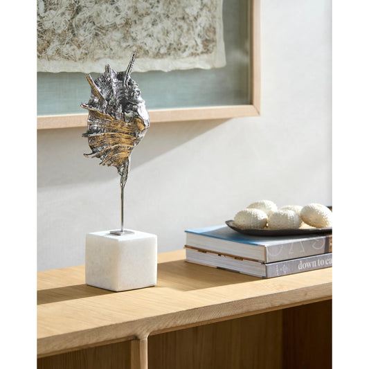 Vitoria Sculpture by Surya in metallic silver and leaf. Made from main: metal, marble in a modern style.