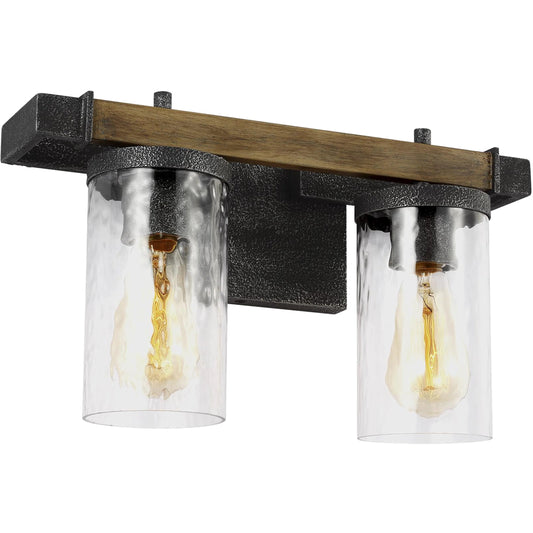 Angelo Vanity by Generation Lighting in distressed weathered oak, slate gray metal. Made from steel in a modern style.