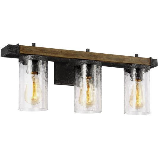 Angelo Vanity by Generation Lighting in distressed weathered oak, slate gray metal. Made from steel in a modern style.
