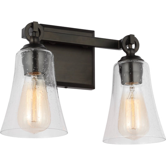 Monterro 2-Light Vanity by Visual Comfort & Co. in aged iron. Made from steel in a cottage & farmhouse style.