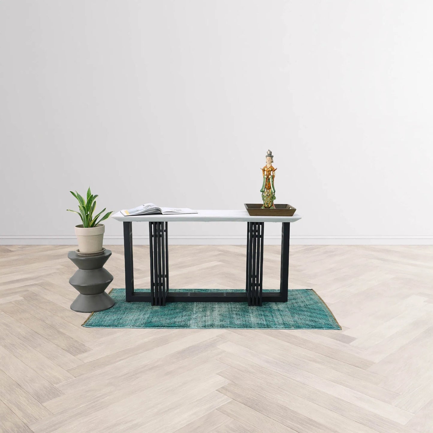 006 SI-2004204 | Lifestyle | Concrete Inverted Side Table by LH Imports in grey. Made from dark grey concrete in a modern style.