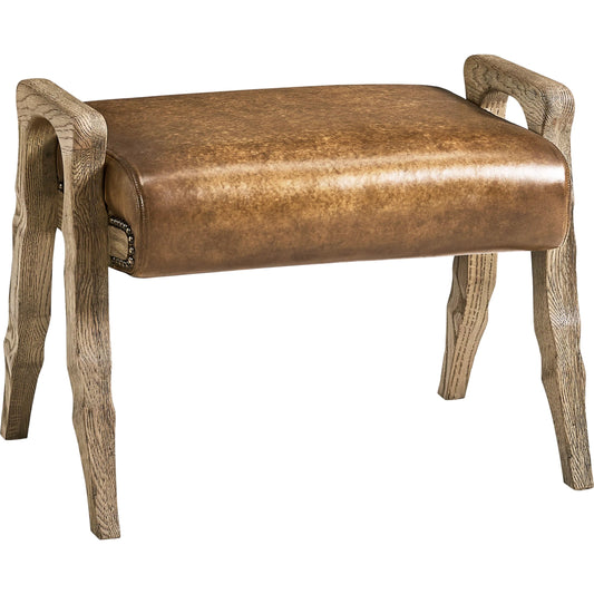 Echo Canyon Leather Footstool by Jonathan Charles in faded oak. Made from oak in a traditional style.