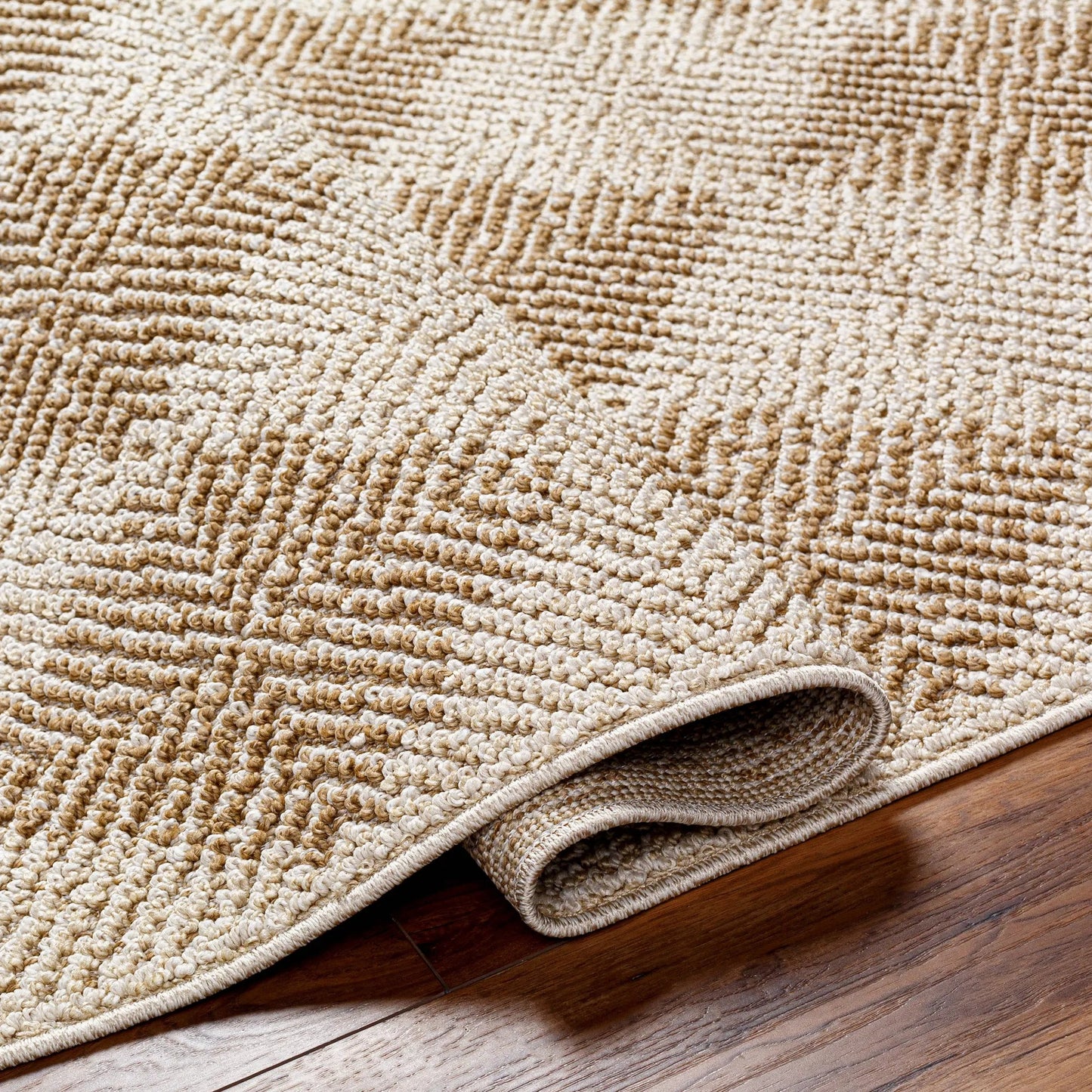 004 SI-2169324,SI-2169325,SI-2169326,SI-2169327 | Closeup | Kaya Rug - 541532 by Vivir x Livabliss in ash, khaki, prairie dust, desert sand, pearl, walnut. Made from polypropylene in a unique style.