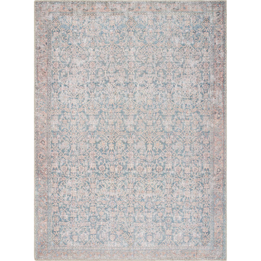 Lorelai 541394 Rug by Vivir x Livabliss in deep teal, tan, light sage, brown, denim. Made from polyester in a unique style.