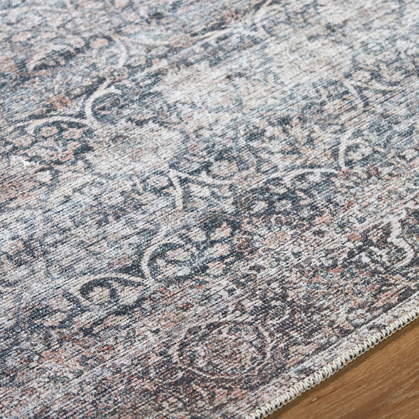008 SI-2245930,SI-2245931,SI-2245932,SI-2245933,SI-2245934,SI-2245935 | Closeup | Lorelai 541412 Rug by Vivir x Livabliss in black, dark brown, light beige, white, orange. Made from polyester in a unique style.