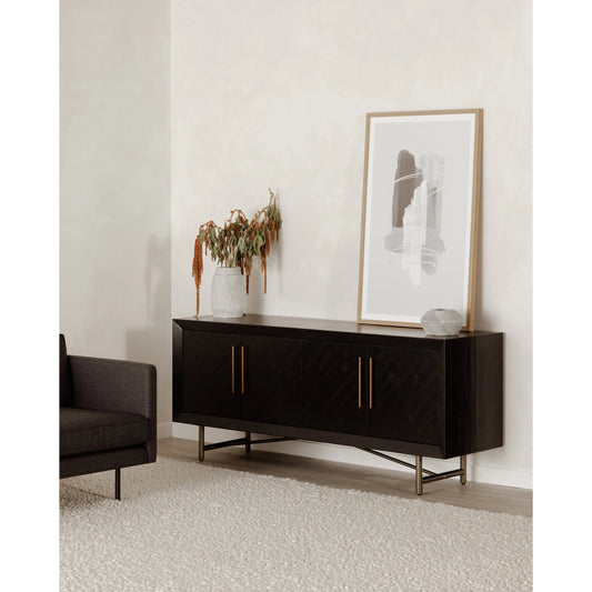 Sicily 4 Door Sideboard by Moe's Home Collection in black. Made from solid acacia, iron legs, mdf in a modern style.