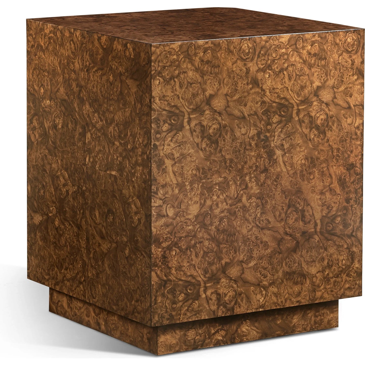 002 SI-2334499 | Additional Silo | Jacques Radius End Table by Jonathan Charles in brown and walnut burl. Made from book match walnut burl veneer in a unique style.