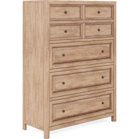 001 SI-2065204 | Primary Silo | Post Drawer Chest by A.R.T. Furniture in cracked almond. Made from ash, solid pine, plank-effect flakey oak, birch veneer, metal in a modern style.