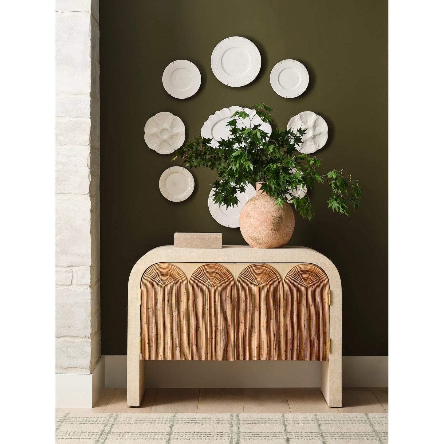 004 SI-2533975 | Lifestyle | Adelina Vase by Wildwood in orange, green and terracotta moss glaze. Made from unique in a unique style.