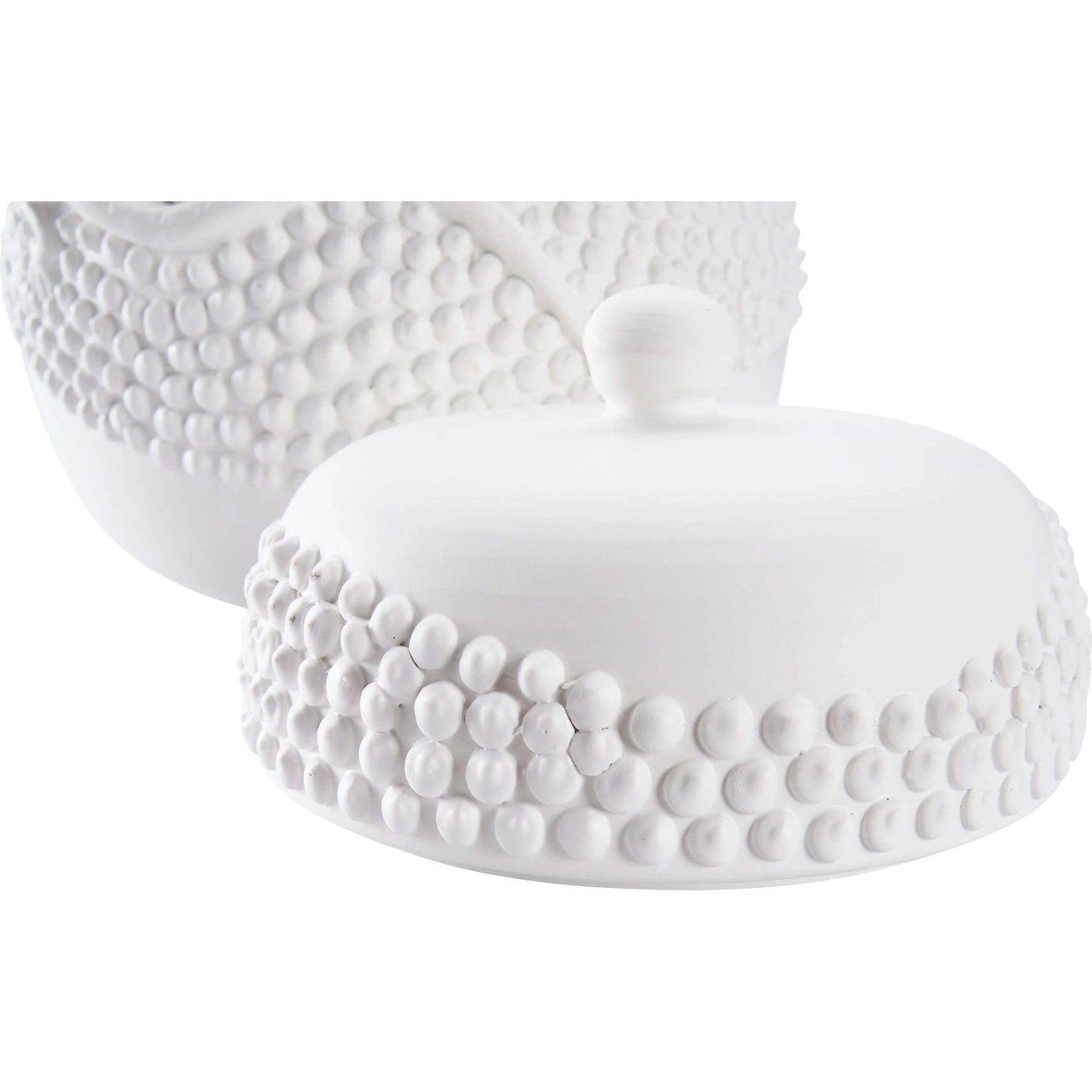 006 SI-2533985 | Closeup | Anolis Canister by Wildwood in white, cream and matte white glaze. Made from unique in a unique style.